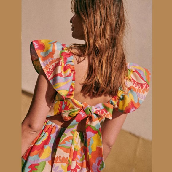 *NEW Sezane Melville Dress in Seventies Tie Back Ruffled Sleeve (Flaw) - Picture 2 of 9